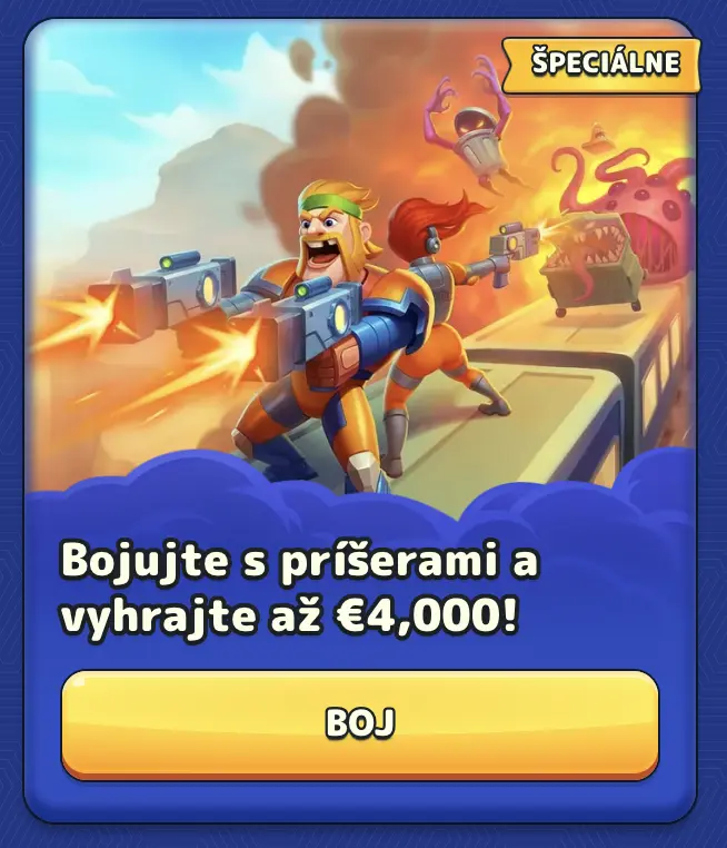 Bojujte proti príšerám a získajte odmenu až 4 000 € v špeciálnej akcii. Hrdinovia v brnení strieľajú na príšery na streche vlaku v ohnivej bitke.